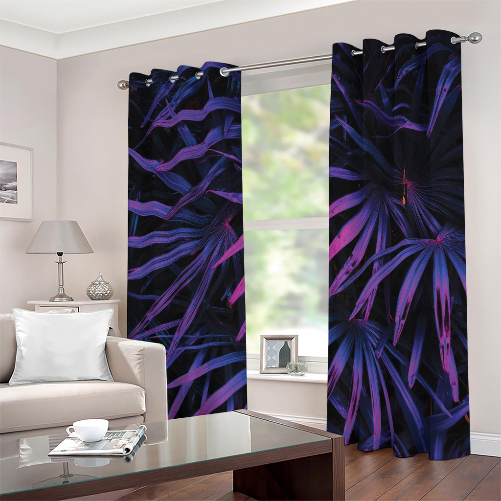 Violet Tropical Leaves Print Grommet Curtains