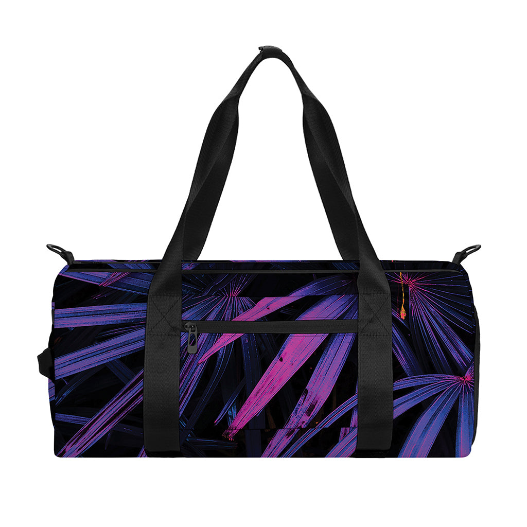 Violet Tropical Leaves Print Gym Bag