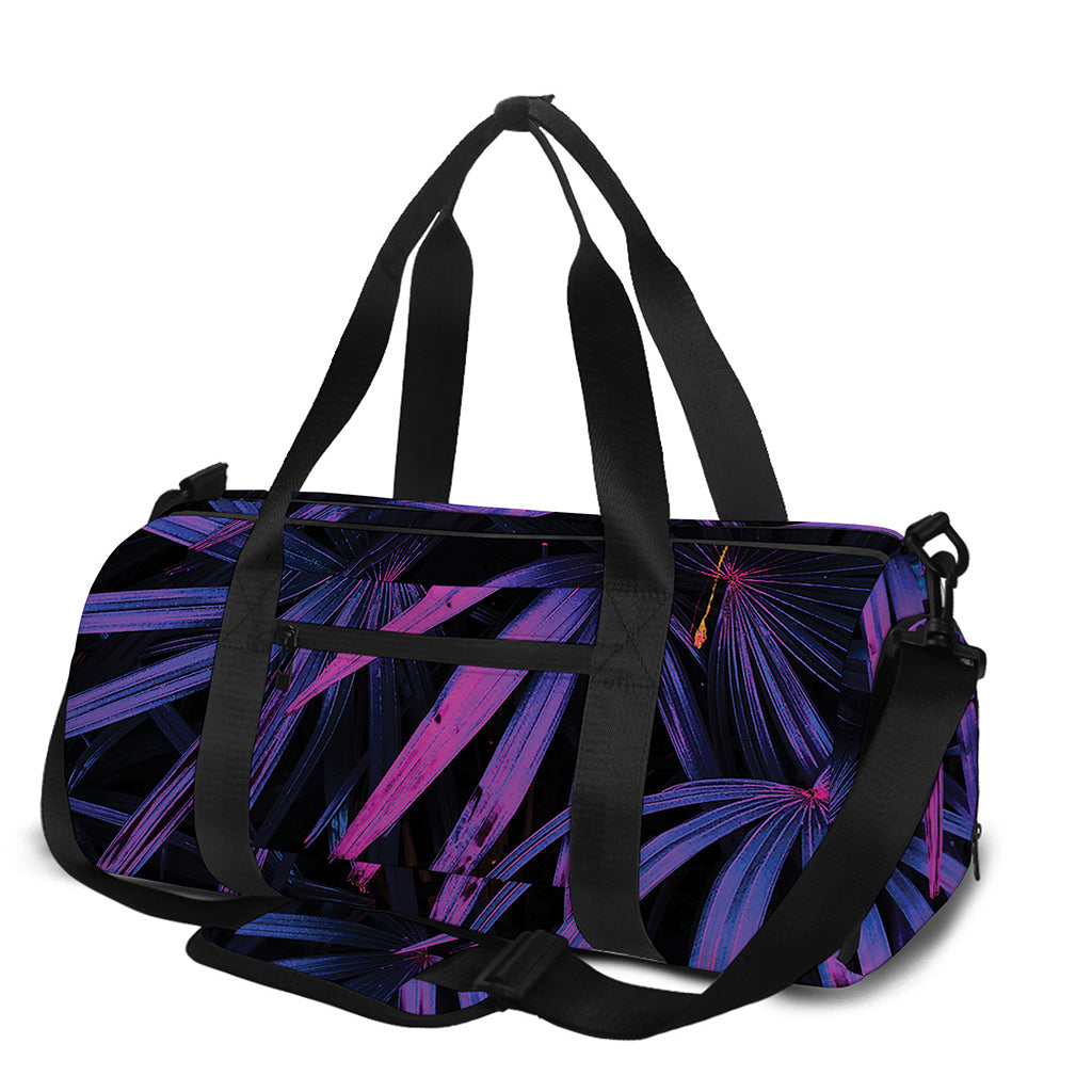 Violet Tropical Leaves Print Gym Bag