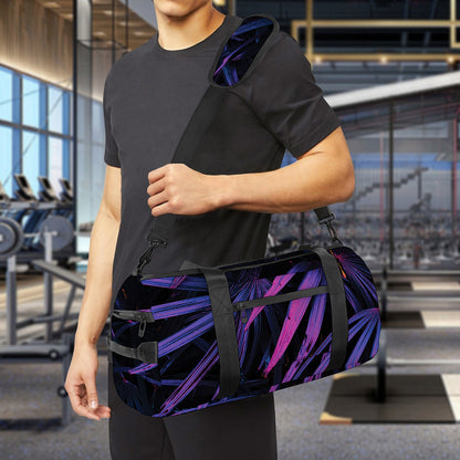 Violet Tropical Leaves Print Gym Bag