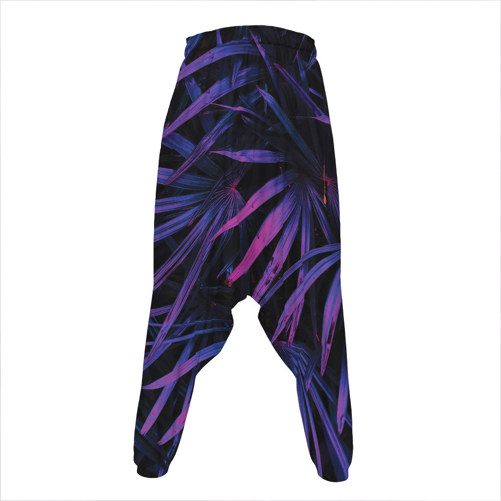 Violet Tropical Leaves Print Hammer Pants