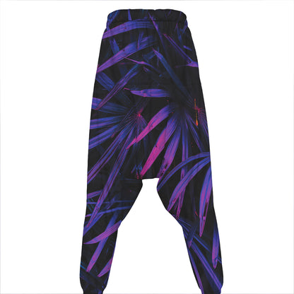 Violet Tropical Leaves Print Hammer Pants