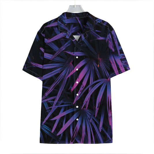 Violet Tropical Leaves Print Hawaiian Shirt