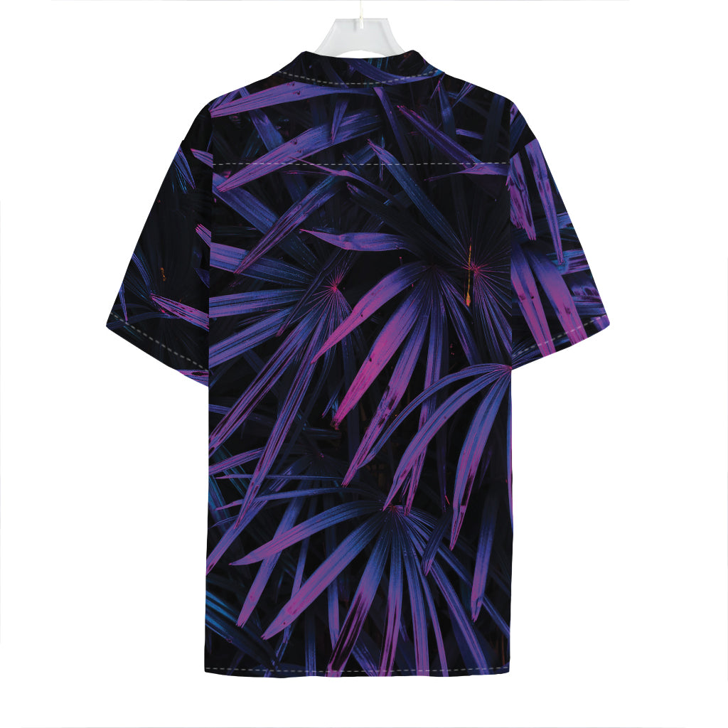 Violet Tropical Leaves Print Hawaiian Shirt