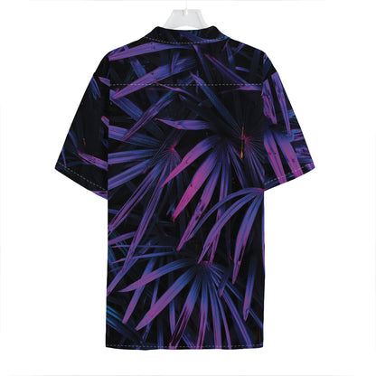 Violet Tropical Leaves Print Hawaiian Shirt