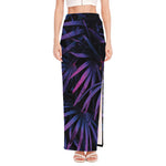 Violet Tropical Leaves Print High Slit Maxi Skirt