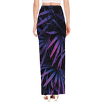 Violet Tropical Leaves Print High Slit Maxi Skirt