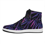 Violet Tropical Leaves Print High Top Leather Sneakers