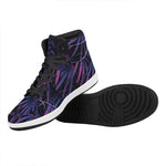 Violet Tropical Leaves Print High Top Leather Sneakers