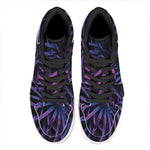 Violet Tropical Leaves Print High Top Leather Sneakers