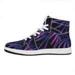 Violet Tropical Leaves Print High Top Leather Sneakers