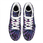 Violet Tropical Leaves Print High Top Leather Sneakers