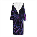 Violet Tropical Leaves Print Hooded Bathrobe
