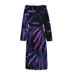 Violet Tropical Leaves Print Hooded Bathrobe