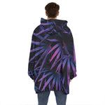 Violet Tropical Leaves Print Hoodie Blanket