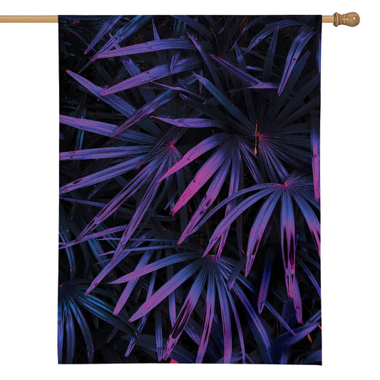 Violet Tropical Leaves Print House Flag