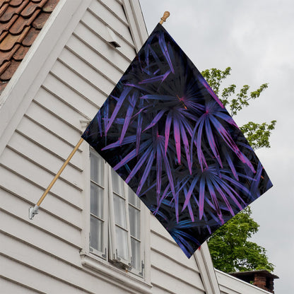 Violet Tropical Leaves Print House Flag