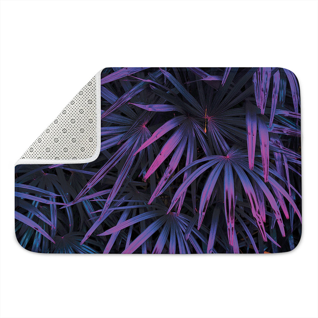 Violet Tropical Leaves Print Indoor Door Mat