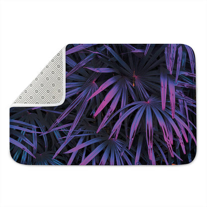 Violet Tropical Leaves Print Indoor Door Mat