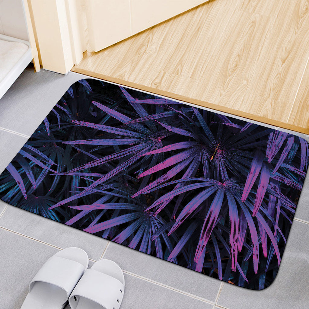 Violet Tropical Leaves Print Indoor Door Mat