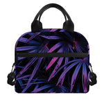 Violet Tropical Leaves Print Insulated Lunch Bag