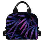 Violet Tropical Leaves Print Insulated Lunch Bag