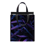 Violet Tropical Leaves Print Insulated Lunch Tote