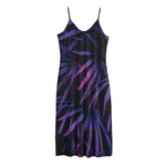 Violet Tropical Leaves Print Jersey Midi Cami Dress