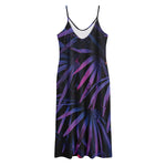 Violet Tropical Leaves Print Jersey Midi Cami Dress