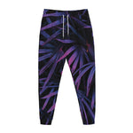 Violet Tropical Leaves Print Jogger Pants