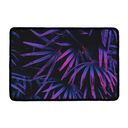 Violet Tropical Leaves Print Kitchen Mat