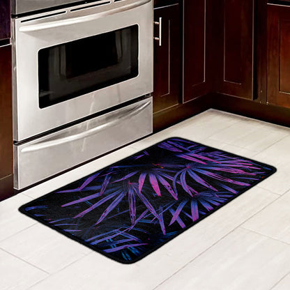Violet Tropical Leaves Print Kitchen Mat