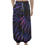 Violet Tropical Leaves Print Lantern Pants