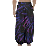 Violet Tropical Leaves Print Lantern Pants