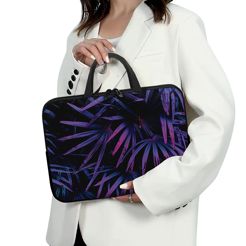 Violet Tropical Leaves Print Laptop Sleeve With Handle