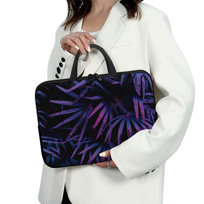 Violet Tropical Leaves Print Laptop Sleeve With Handle