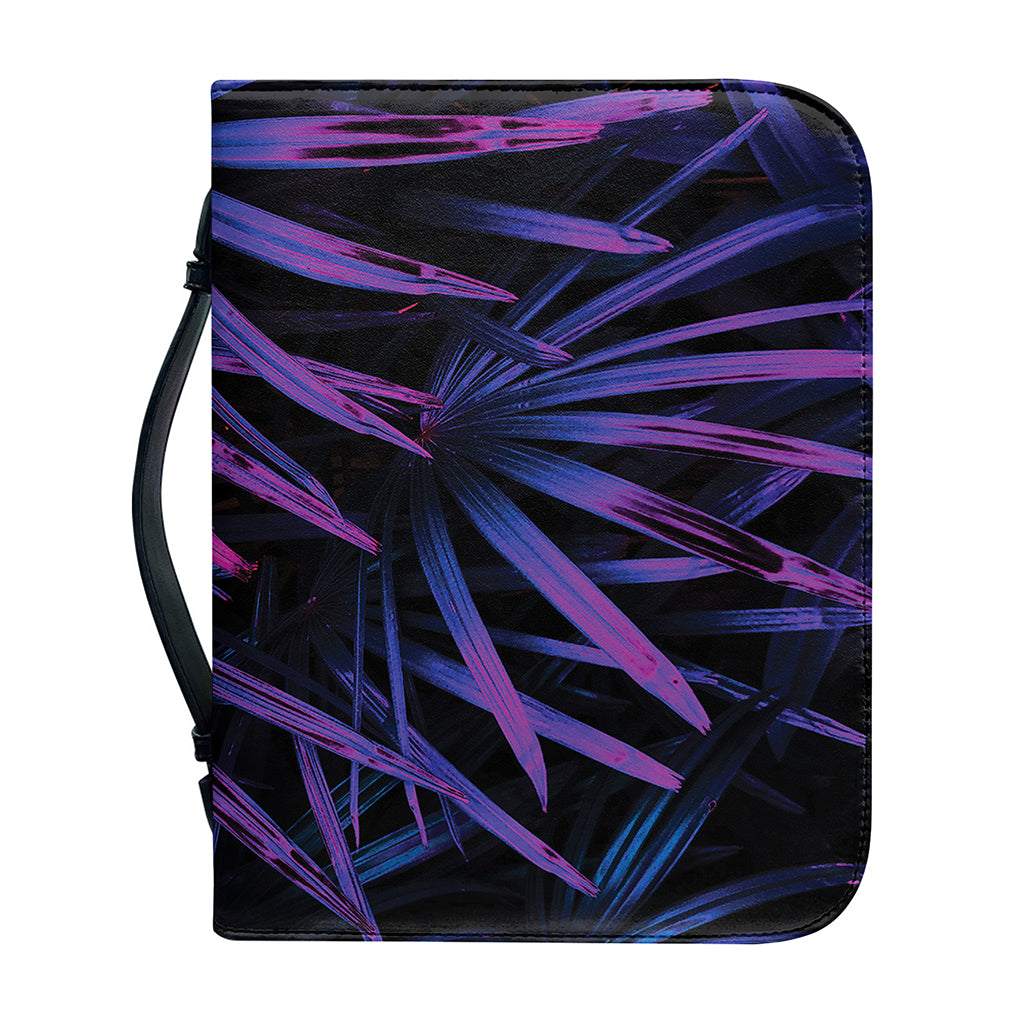 Violet Tropical Leaves Print Leather Bible Cover