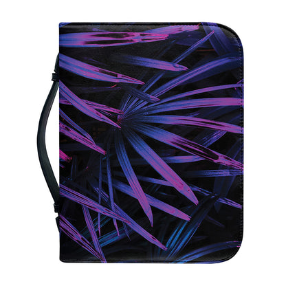 Violet Tropical Leaves Print Leather Bible Cover