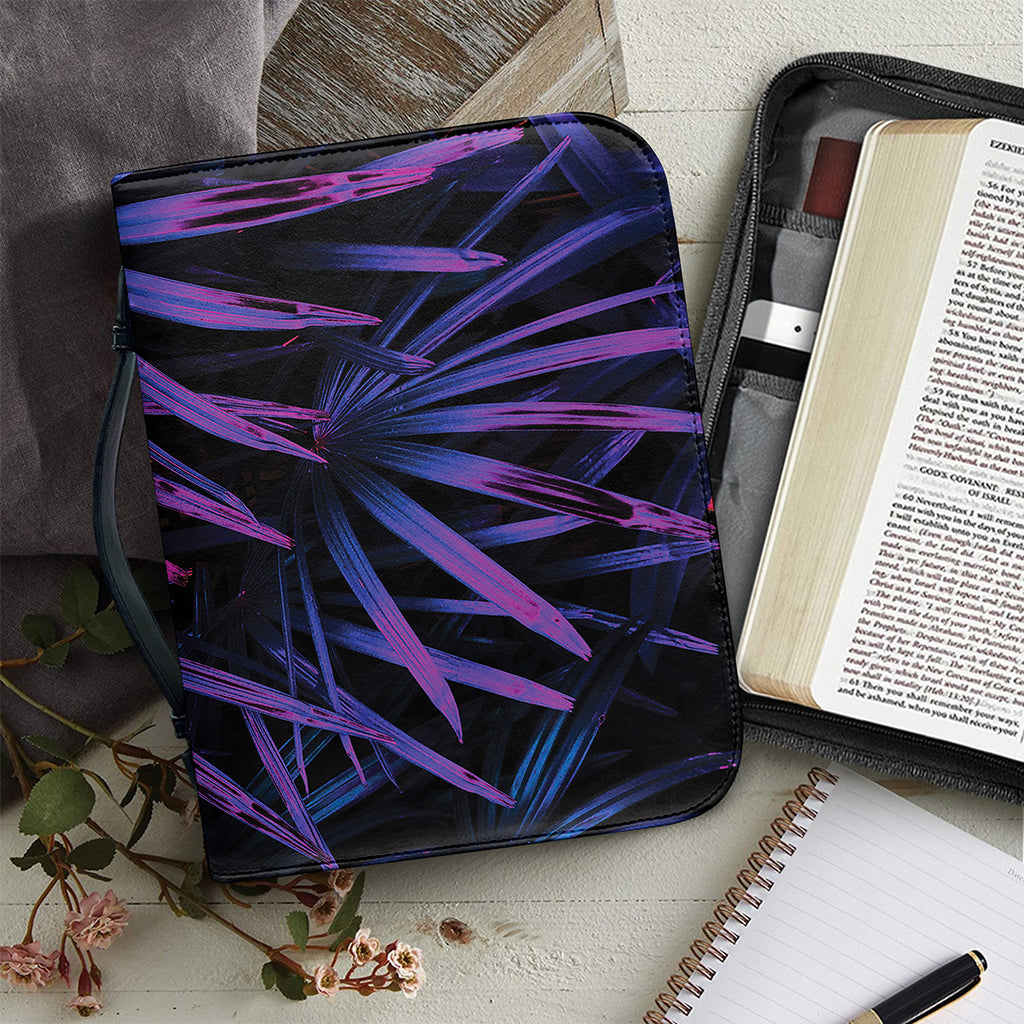 Violet Tropical Leaves Print Leather Bible Cover