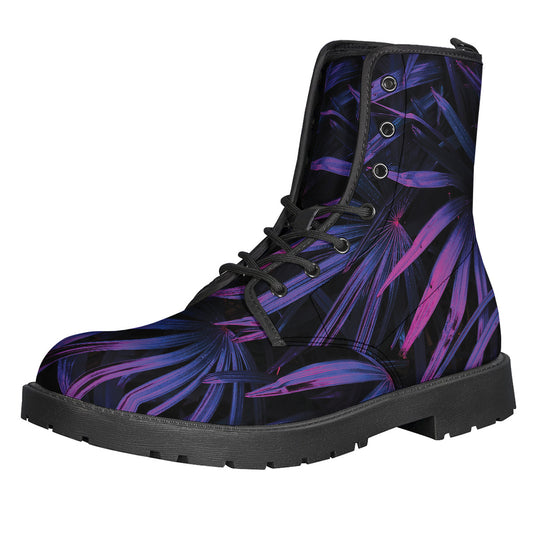 Violet Tropical Leaves Print Backpack
