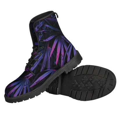 Violet Tropical Leaves Print Backpack