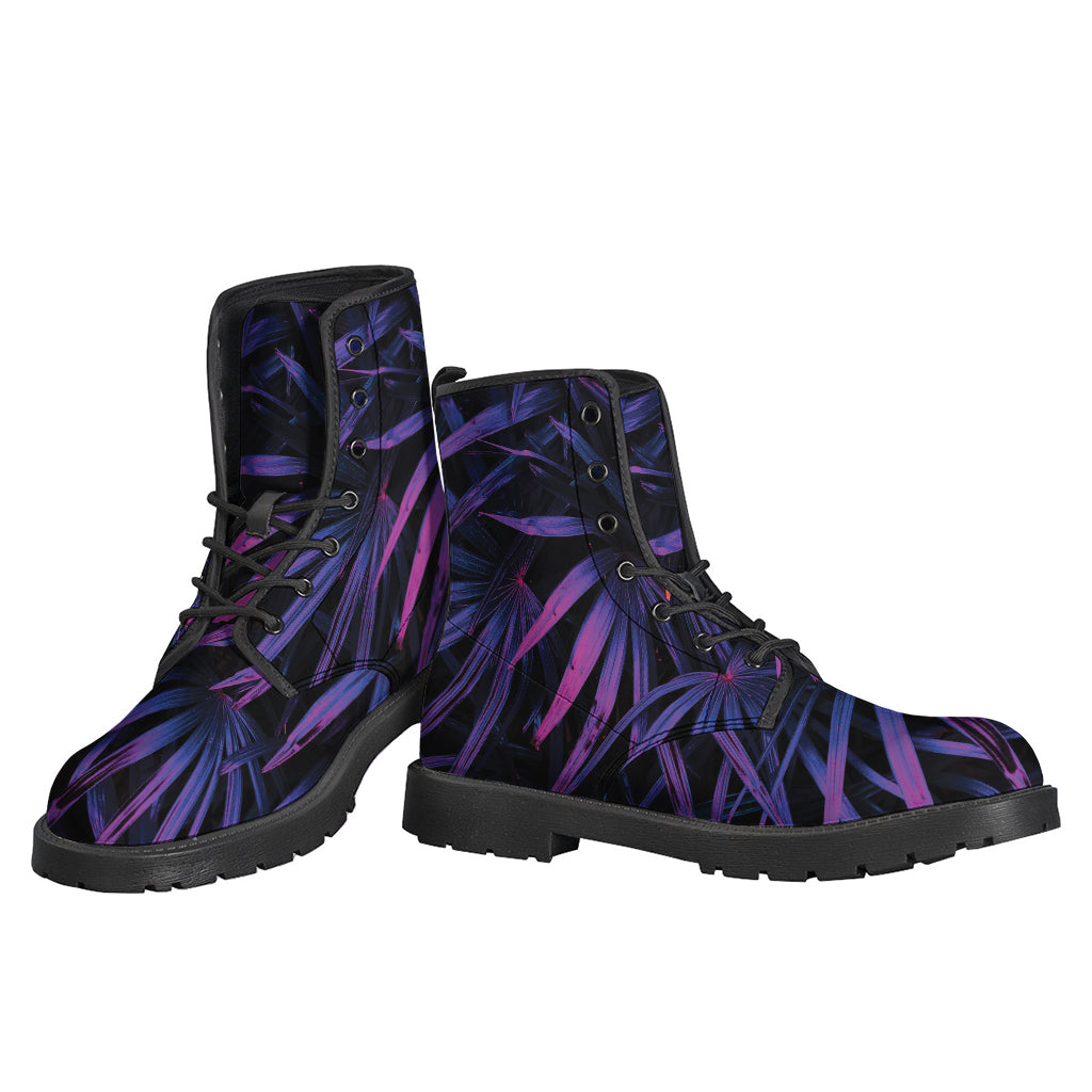 Violet Tropical Leaves Print Backpack