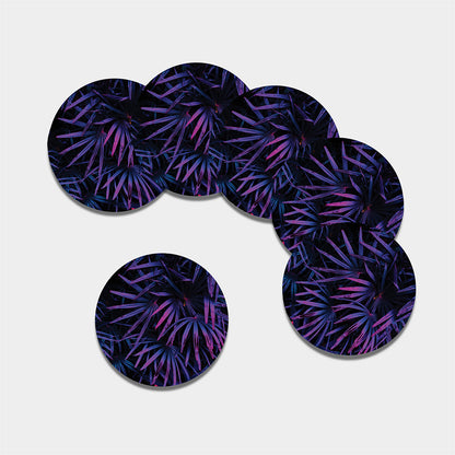 Violet Tropical Leaves Print Leather Coaster Set