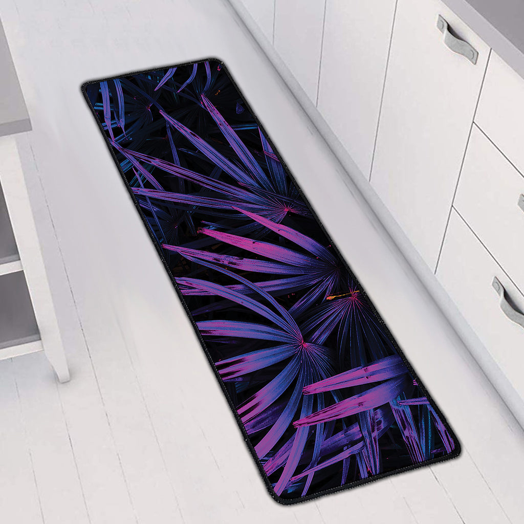 Violet Tropical Leaves Print Long Kitchen Mat
