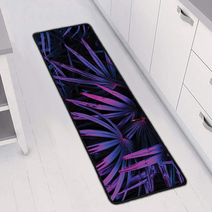 Violet Tropical Leaves Print Long Kitchen Mat