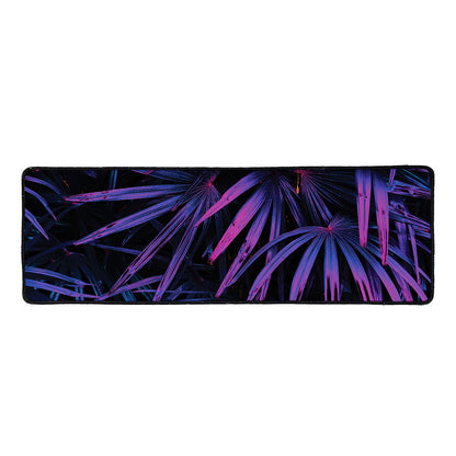 Violet Tropical Leaves Print Long Kitchen Mat