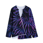 Violet Tropical Leaves Print Long Sleeve Short Coat