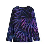Violet Tropical Leaves Print Long Sleeve Short Coat