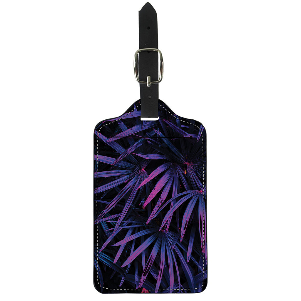 Violet Tropical Leaves Print Luggage Tag
