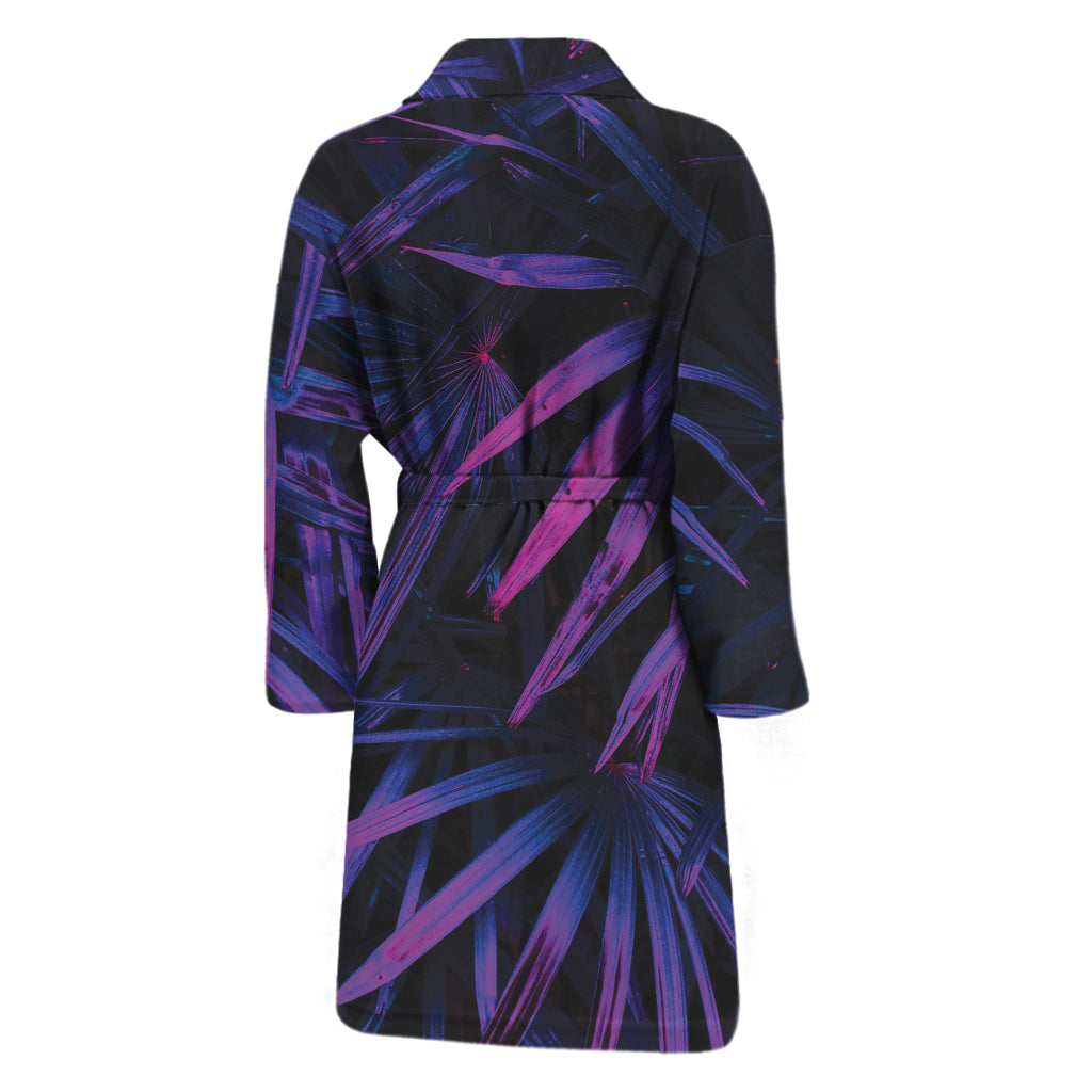 Violet Tropical Leaves Print Men's Bathrobe